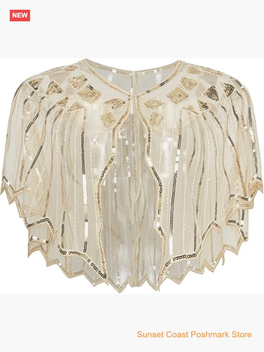 Sequin Beaded Evening Cape Bridal Shawl Wrap 1920s